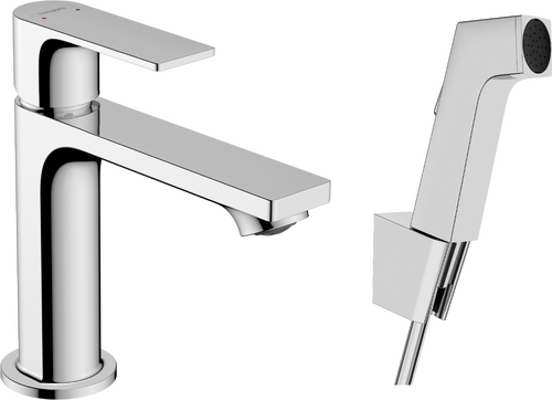 Baterie lavoar Hansgrohe Rebris E 110 EcoSmart cu dus tip bideu pentru igiena intima, fara ventil, crom