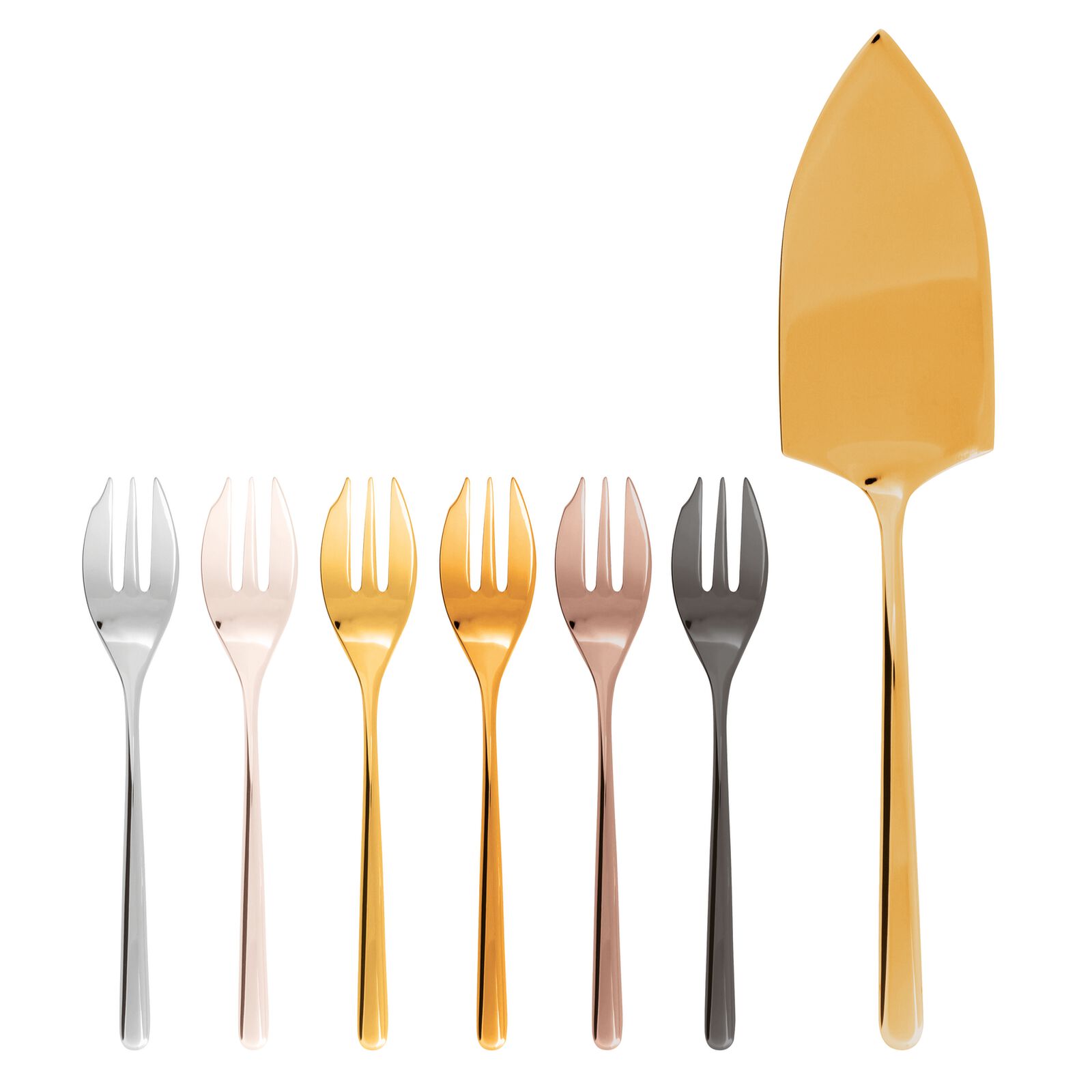 set tacamuri 6 persoane Set tacamuri Sambonet Linear Mix & Play cu 6 furculite desert si paleta servire, inox multicolor
