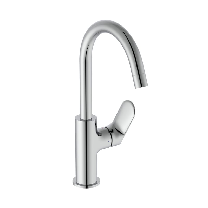 bordura inalta Baterie lavoar Ideal Standard Ceralife O cu pipa inalta, ventil click-clack, crom