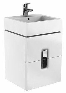 Poze Set mobilier Kolo Twins cu lavoar si dulap baza cu 2 sertare cu inchidere lenta 50cm alb lucios