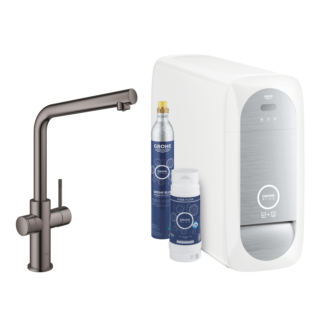 Poze Baterie bucatarie Grohe Blue Home cu pipa L sistem filtrare starter kit hard graphite