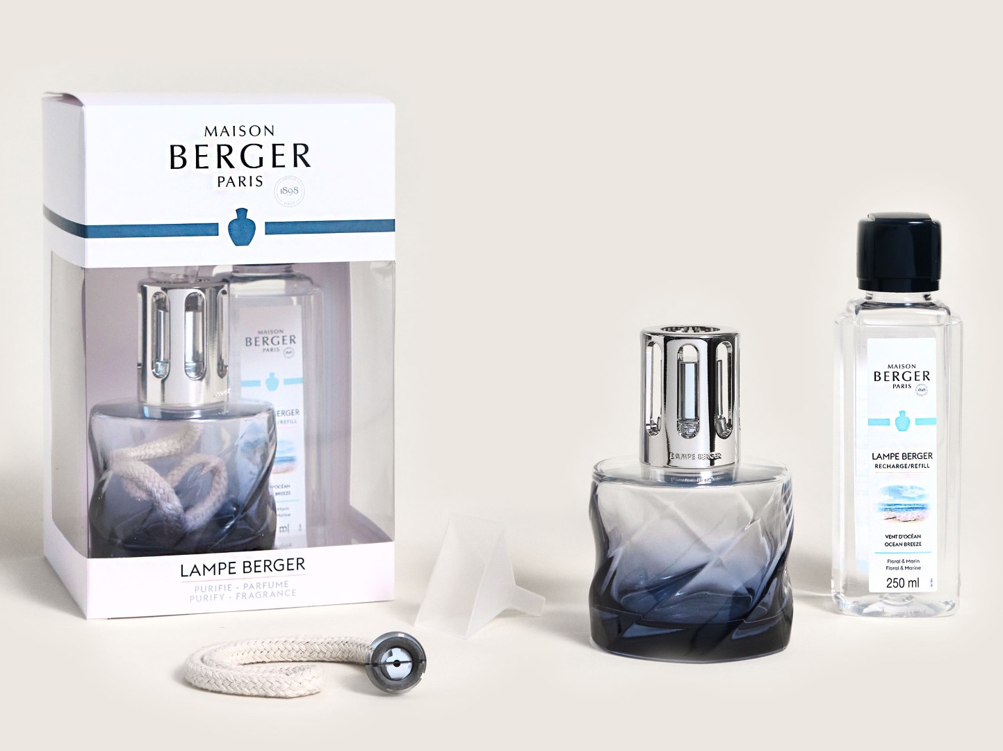 Set lampa catalitica cu parfum Maison Berger Glacon Turquoise Blue cu parfum Vent d\'Ocean 250ml