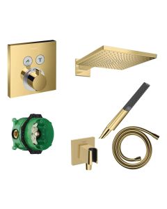 Sistem de dus incastrat termostatat Hansgrohe Raindance E 300 ShowerSelect E cu 2 consumatori, gold optic lustruit