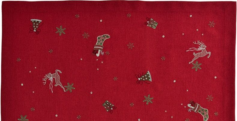 Napron Sander Embroidery Dancing Deer 50x140cm, 26 Burgundy