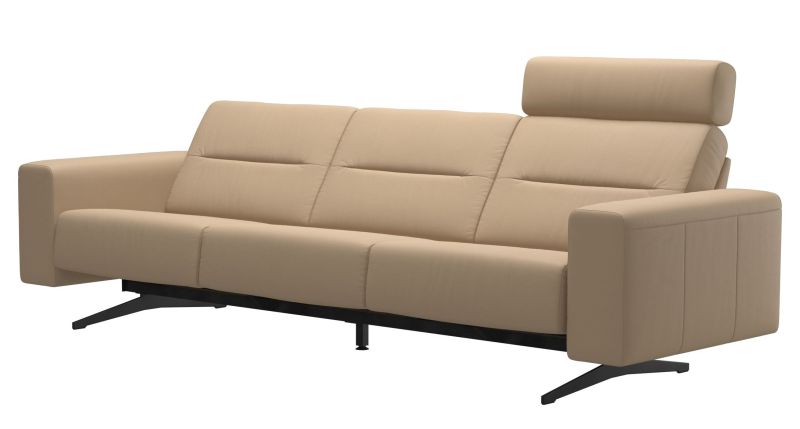 Canapea cu 3 locuri Stressless Stella, 1 tetiera, brate joase S1, picioare negru mat, tapiterie piele Paloma Beige