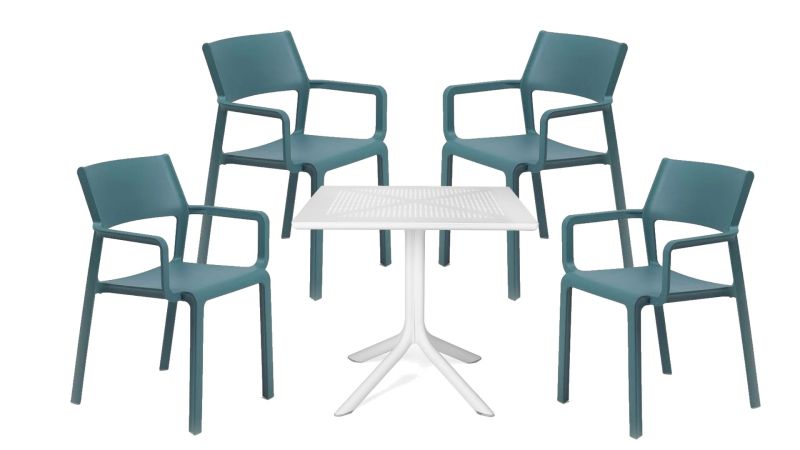 Set Nardi cu masa Clip 80 alba si 4 scaune Trill albastre