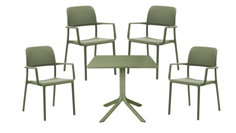 Set Nardi cu masa Clip 80 si 4 scaune Bora verde agave