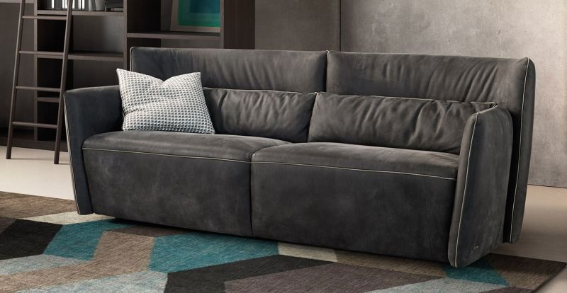 Canapea Gamma Tulip cu trei locuri, 194cm, piele Burt F622 Lagoon, HandMade in Italy