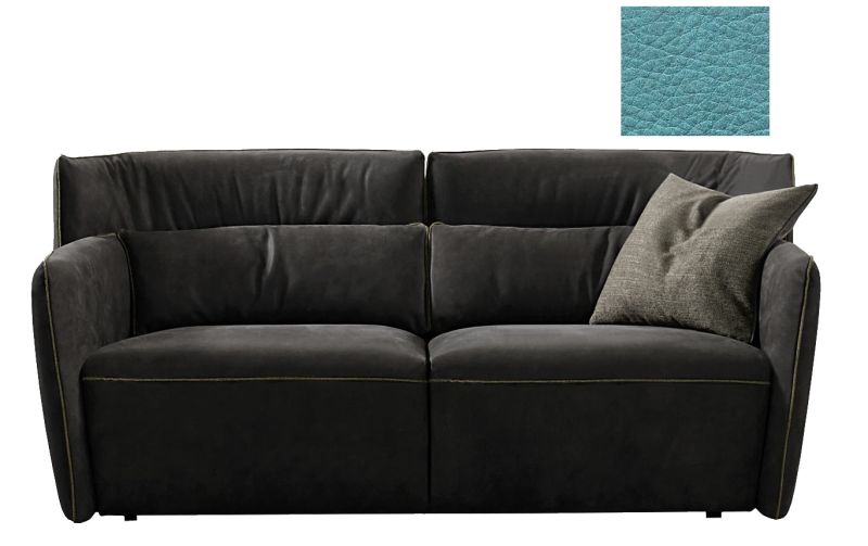 Canapea Gamma Tulip cu trei locuri, 194cm, piele Burt F622 Lagoon, HandMade in Italy