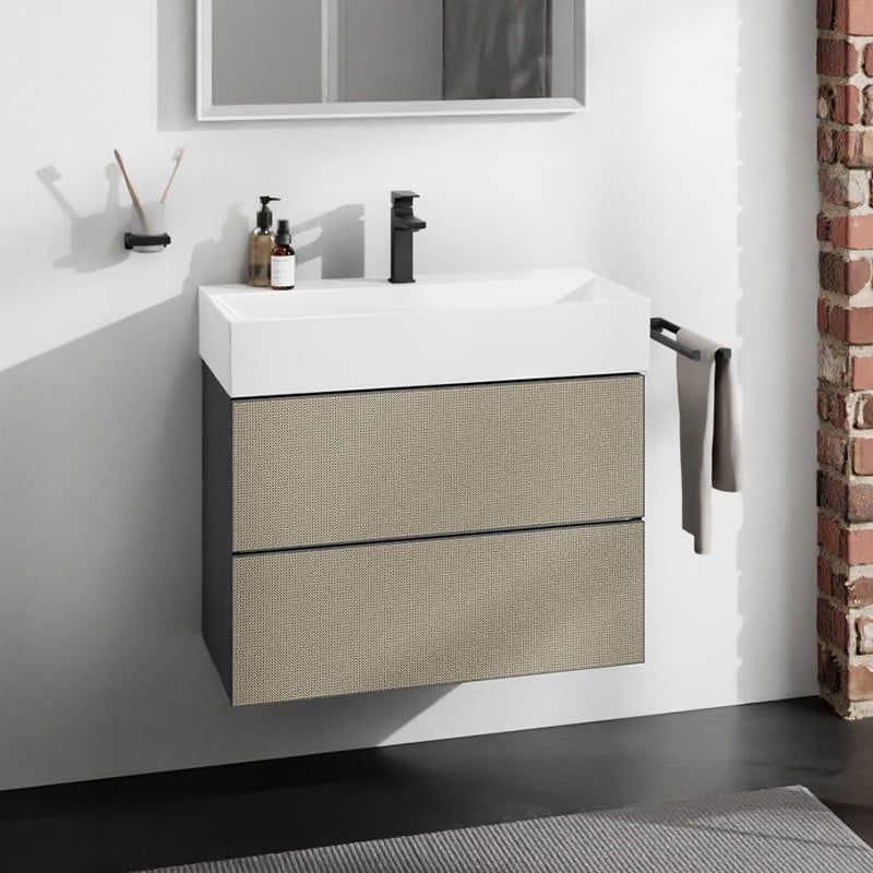 Dulap baza suspendat Hansgrohe Xevolos E cu 2 sertare, 78cm, corp gri mat, front ceramic bronz texturat