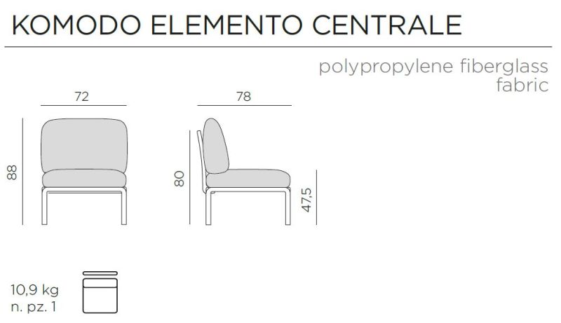 Element central Nardi Komodo 5, 72cm, cadru alb, perne roz quarzo
