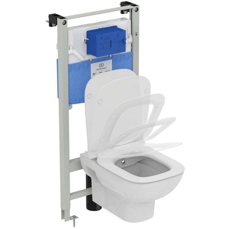 Set vas wc Ideal Standard i.life A Rimless+ cu functie de bideu, capac inchidere lenta si rezervor incastrat cu cadru Prosys 120M