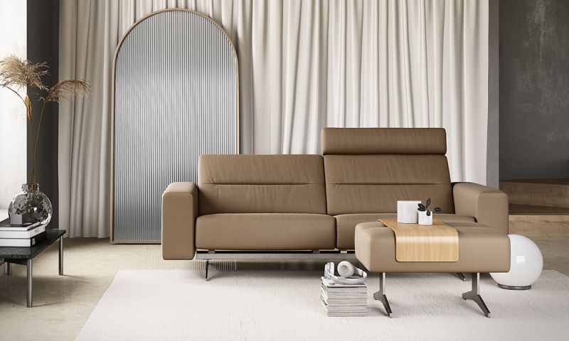 Canapea cu 3 locuri Stressless Stella, 1 tetiera, brate joase S1, picioare negru mat, tapiterie piele Paloma Beige