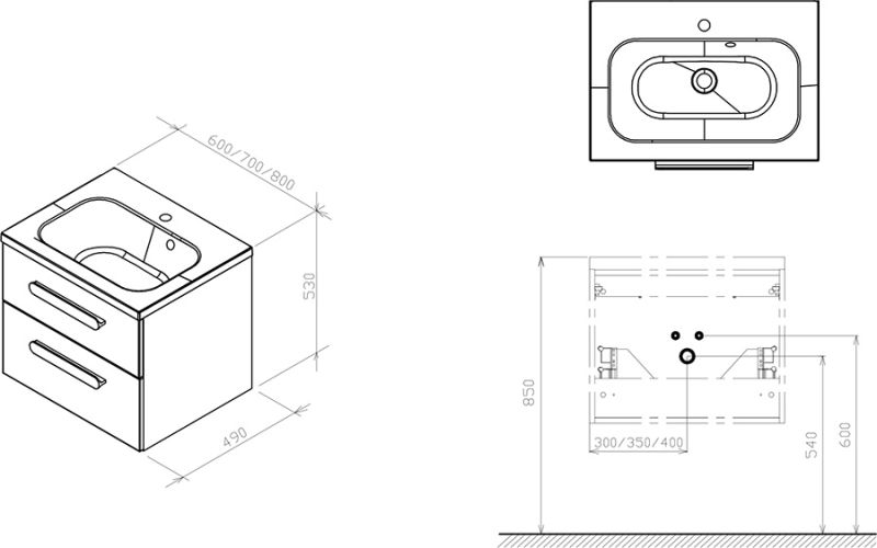 Dulap baza pentru lavoar Ravak Concept Chrome II SD600 cu doua sertare, 60x49x50cm, alb
