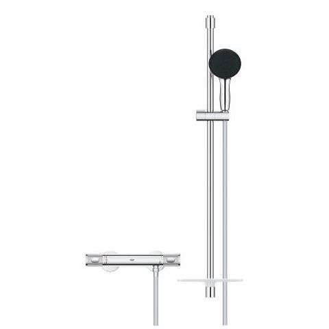 Baterie dus termostatata Grohe Precision Feel cu set de dus Vitalio Start 110 cu bara 90cm, crom