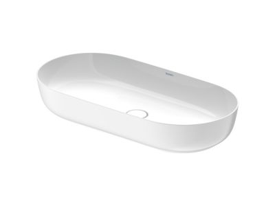 Lavoar tip bol Duravit Luv 80x40cm, fara orificiu baterie, fara preaplin, montare pe blat, include capac ceramic, alb lucios interior/alb satin mat exterior