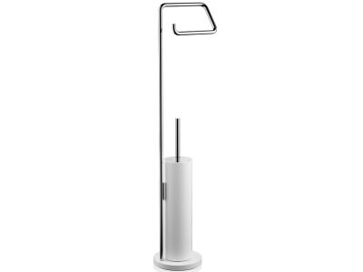 Perie wc cu suport hartie igienica Decor Walther Stone SBK, h 75.5cm, alb-crom
