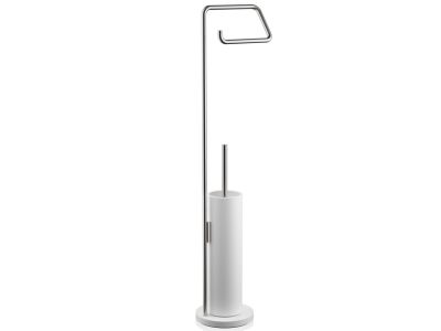 Perie wc cu suport hartie igienica Decor Walther Stone SBK, h 75.5cm, alb-inox mat