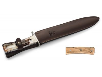 Cutit Claude Dozorme Big Dagger, maner lemn maslin, lama inox, husa piele