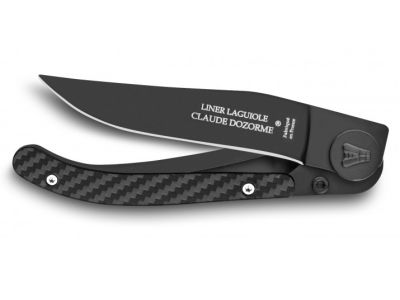 Cutit pliabil de buzunar Claude Dozorme Liner Lock Laguiole, maner carbon, lama neagra