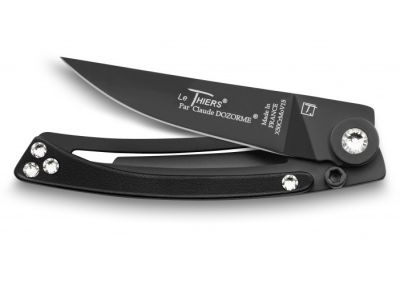 Cutit pliabil de buzunar Claude Dozorme Le Thiers Liner Lock Swarovski, maner negru, lama neagra