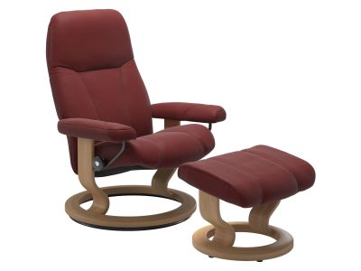 Fotoliu recliner cu taburet Stressless Consul Classic M cadru Oak tapiterie piele Paloma Cherry