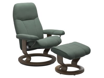 Fotoliu recliner cu taburet Stressless Consul Classic M cadru Smoked Oak tapiterie piele Paloma Sage