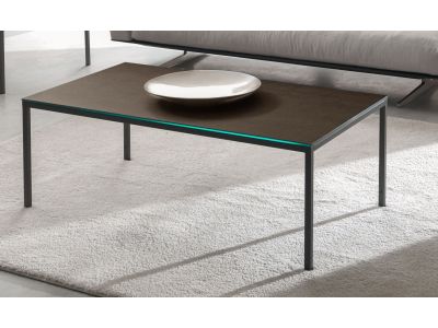 Masuta Dexo Dado 130x70cm, h35cm, baza metal negru, blat ceramic Vulcano Moka