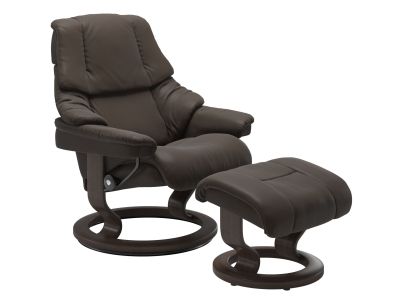 Fotoliu recliner cu taburet Stressless Reno M Classic, baza Wenge stain, tapiterie piele Batick Brown