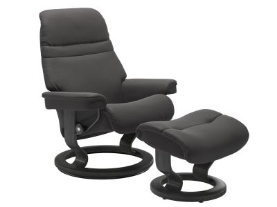 Fotoliu recliner cu taburet Stressless Sunrise M Classic, baza Grey stain, tapiterie piele Paloma Rock