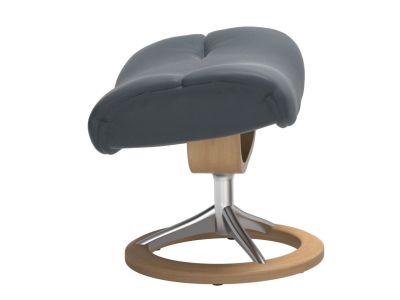 Taburet Stressless Sunrise M Signature, baza Polished - Oak stain, tapiterie piele Batick Atlantic Blue