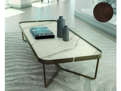 Masuta Dexo Trino 100x60cm, h 35cm, baza metalica bronz, blat ceramic Vulcano Moka