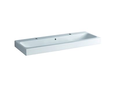 Lavoar dublu Geberit iCon 120x48.5cm, doua orificii baterie, montare pe mobilier, alb
