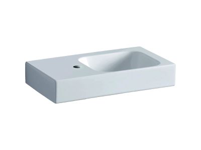 Lavoar asimetric Geberit iCon 53x31cm, orificiu baterie stanga, fara preaplin, montare pe mobilier, alb