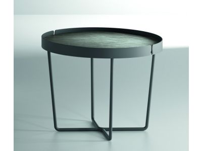 Masuta Dexo Trino diametru 60cm, h 45cm, baza metalica negru, blat ceramic Vulcano Nero