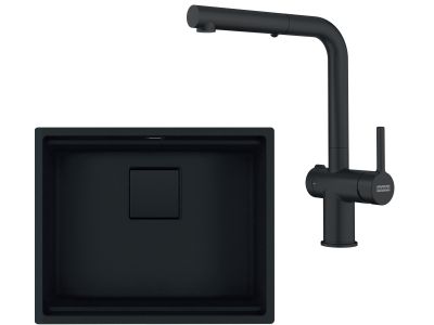 Set Franke chiuveta fragranite Kubus 2 KNG 110-52 Matte Black + baterie Active Twist Matte Black