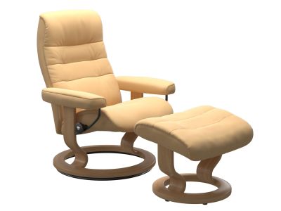 Fotoliu recliner cu taburet Stressless Opal M Classic, baza Oak stain, tapiterie piele Batick Yellow