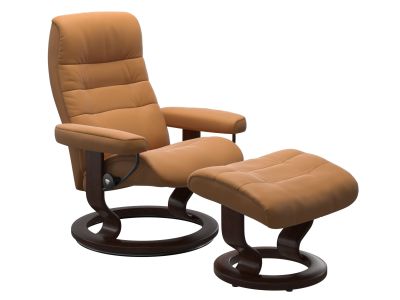 Fotoliu recliner cu taburet Stressless Opal M Classic, baza Brown stain, tapiterie piele Batick New Caramel