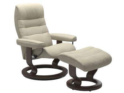 Fotoliu recliner cu taburet Stressless Opal M Classic, baza Wenge stain, tapiterie piele Paloma Light Grey