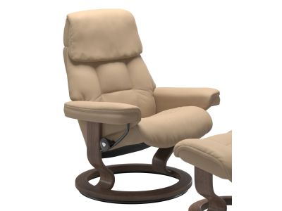 Fotoliu recliner Stressless Ruby M Classic, baza Walnut stain, tapiterie piele Paloma Beige
