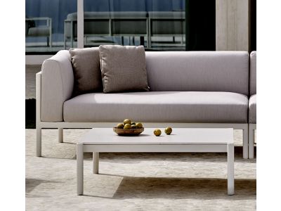 Canapea modulara exterior Point Origin cu 3 locuri, brat dreapta, cadru crem aluminiu, textil gri G2 1252