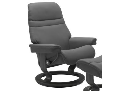 Fotoliu recliner Stressless Sunrise M Classic, baza Grey stain, tapiterie piele Batick Grey