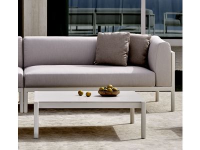 Canapea modulara exterior Point Origin cu 3 locuri, brat stanga, cadru crem aluminiu, textil gri G2 1252
