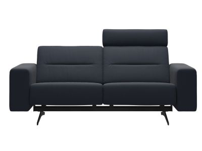 Canapea cu 2 locuri Stressless Stella, 1 tetiera, brate joase S1, picioare negru mat, tapiterie piele Paloma Shadow Blue
