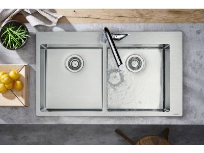 Chiuveta bucatarie Hansgrohe S711-F765 cu 2 cuve, 865x500mm, inox