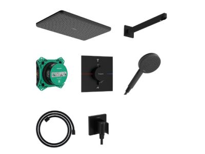 Sistem de dus incastrat Hansgrohe Raindance Alive Q Design ShowerSet 210/340 1jet cu baterie termostatata, negru periat