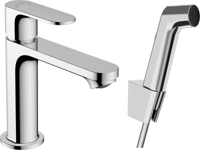 Baterie lavoar Hansgrohe Rebris S 110 EcoSmart cu dus tip bideu pentru igiena intima, fara ventil, crom