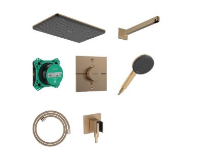 Sistem de dus incastrat Hansgrohe Raindance Alive Q Design ShowerSet 210/340 1jet cu baterie termostatata, bronz periat