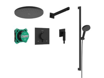 Sistem de dus incastrat Hansgrohe Raindance Alive S Design ShowerSet 300 1jet cu baterie termostatata Ecostat Comfort E, negru mat
