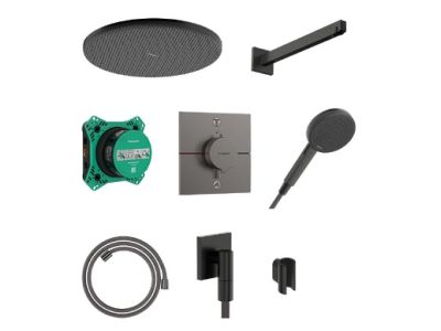 Sistem de dus incastrat Hansgrohe Raindance Alive S Design ShowerSet 300 1jet cu baterie termostatata ShowerSelect Comfort E, negru periat